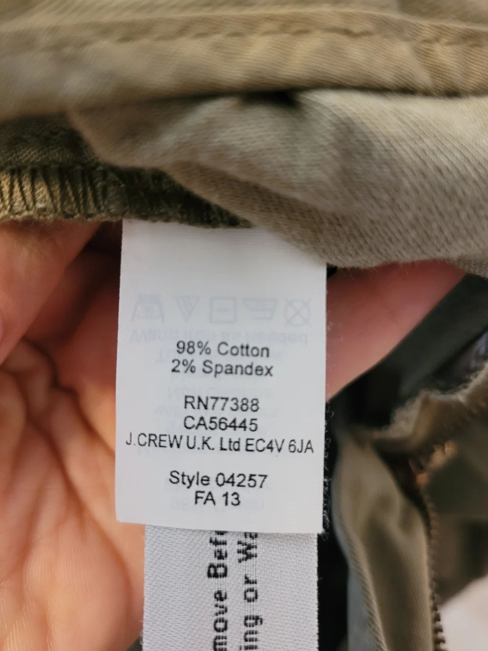 J.Crew Andie Chino Pants Fatigue Olive Green Stretch Cotton Size 8